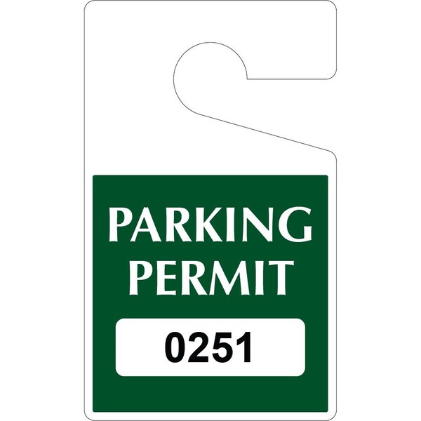 Lustre-Cal Laminated Hanging Parking Permit Green 5in x 3in 30mil Plastic Serialized 251-300, 50PK 253343301G0251 - main
